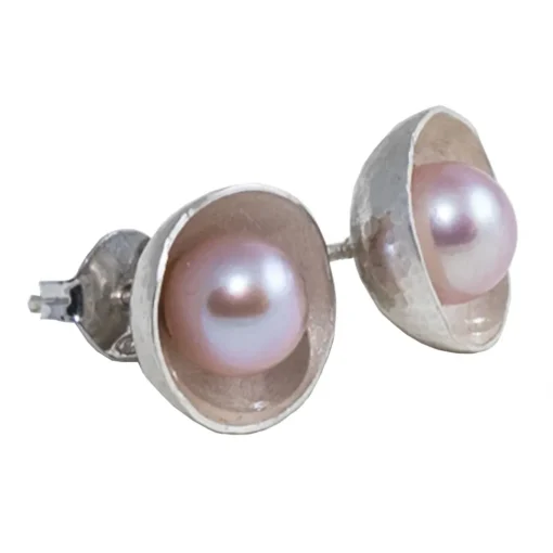 Ab Ove - Round Earrings in Silver with River Pearls - Venus Collection - Handcrafted Earrings - High Quality Luxury - Avvenice