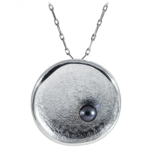 Ab Ove - Round Flat Little Pendant in Silver with River Pearl - Venus Collection - Handcrafted Earrings - High Quality Luxury - Avvenice^ Necklaces