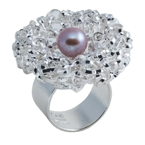 Ab Ove - Twine Round Ring in Silver with Pink River Pearl - Twine Collection - Handcrafted Ring - High Quality Luxury - Avvenice^ Rings