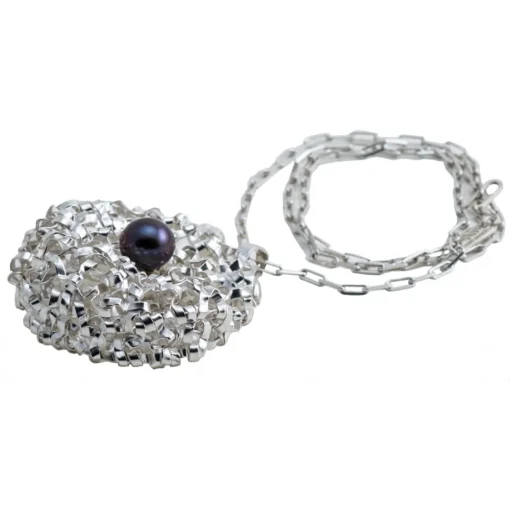 Ab Ove - Twine Round Small Pendant in Silver with River Pearl - Twine Collection - Handcrafted Necklace - High Quality Luxury - Avvenice^ Necklaces
