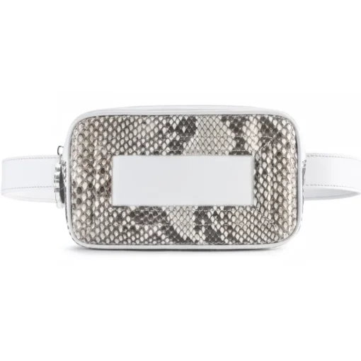 Aleksandra Badura - Camera Belt Bag - Python & Calfskin Belt Bag - White & Stone - Luxury High Quality Leather Bag - Avvenice^ Bags