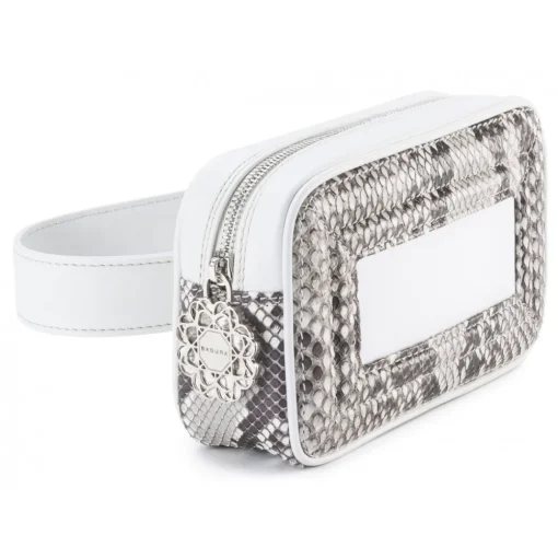 Aleksandra Badura - Camera Belt Bag - Python & Calfskin Belt Bag - White & Stone - Luxury High Quality Leather Bag - Avvenice^ Bags