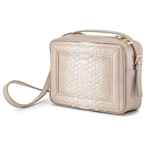 Aleksandra Badura - Camera Bag - Python & Calfskin Mini Bag - Beige - Luxury High Quality Leather Bag - Avvenice^ Bags