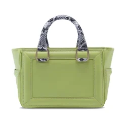 Aleksandra Badura - Ladylike Mini Bag - Calfskin & Python Top-Handle Tote Bag - Lime & Stone - Luxury High Quality Leather Bag - Avvenice^ Bags