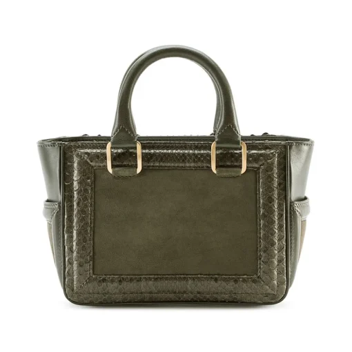 Aleksandra Badura - Ladylike Mini Bag - Calfskin & Python Top-Handle Tote Bag - Olive - Luxury High Quality Leather Bag - Avvenice^ Bags