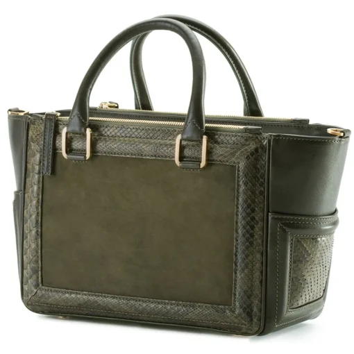 Aleksandra Badura - Ladylike Bag - Calfskin & Python Top-Handle Tote Bag - Olive - Luxury High Quality Leather Bag - Avvenice^ Bags