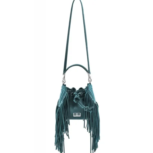 Aleksandra Badura - Lucky Bucket Bag Mini - Fringe Bucket Bag - Deep Teal - Luxury High Quality Leather Bag - Avvenice^ Bags