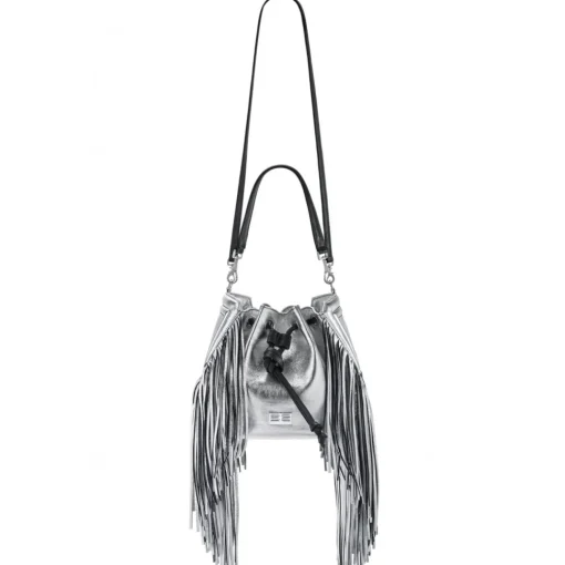 Aleksandra Badura - Lucky Bucket Bag Medium - Fringe Bucket Bag Medium - Silver - Luxury High Quality Leather Bag - Avvenice^ Bags
