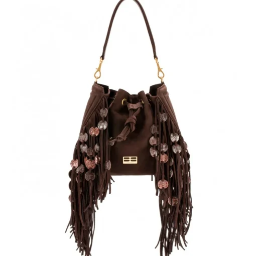 Aleksandra Badura - Lucky Bucket Bag Medium - Fringe Bucket Bag Medium - Chocolate - Luxury High Quality Leather Bag - Avvenice^ Bags