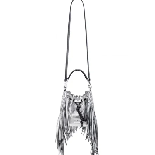 Aleksandra Badura - Lucky Bucket Bag Mini - Fringe Bucket Bag - Silver - Luxury High Quality Leather Bag - Avvenice^ Bags