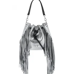 Aleksandra Badura - Lucky Bucket Bag Medium - Fringe Bucket Bag Medium - Silver - Luxury High Quality Leather Bag - Avvenice^ Bags