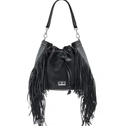 Aleksandra Badura - Lucky Bucket Bag Medium - Fringe Bucket Bag Medium - Onyx - Luxury High Quality Leather Bag - Avvenice^ Bags