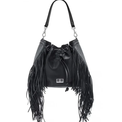 Aleksandra Badura - Lucky Bucket Bag Medium - Fringe Bucket Bag Medium - Onyx - Luxury High Quality Leather Bag - Avvenice^ Bags