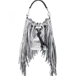 Aleksandra Badura - Lucky Bucket Bag Mini - Fringe Bucket Bag - Silver - Luxury High Quality Leather Bag - Avvenice^ Bags