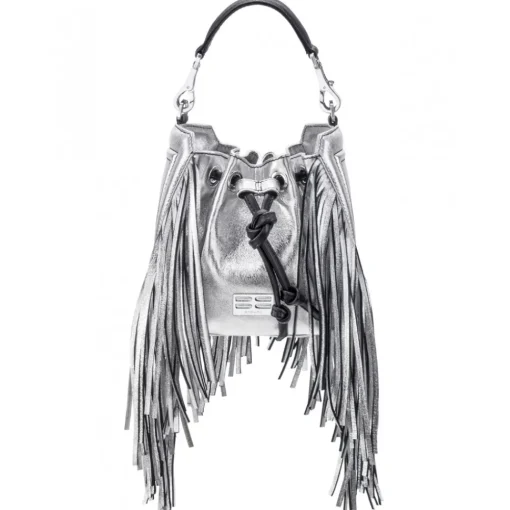 Aleksandra Badura - Lucky Bucket Bag Mini - Fringe Bucket Bag - Silver - Luxury High Quality Leather Bag - Avvenice^ Bags