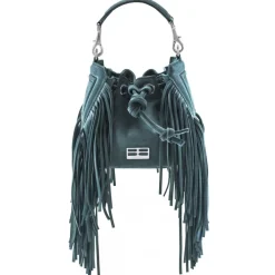 Aleksandra Badura - Lucky Bucket Bag Mini - Fringe Bucket Bag - Deep Teal - Luxury High Quality Leather Bag - Avvenice^ Bags
