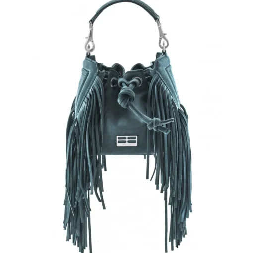 Aleksandra Badura - Lucky Bucket Bag Mini - Fringe Bucket Bag - Deep Teal - Luxury High Quality Leather Bag - Avvenice^ Bags