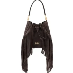 Aleksandra Badura - Lucky Bucket Bag Medium - Fringe Bucket Bag Medium - Chocolate - Luxury High Quality Leather Bag - Avvenice^ Bags