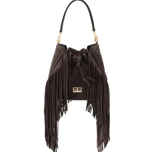 Aleksandra Badura - Lucky Bucket Bag Medium - Fringe Bucket Bag Medium - Chocolate - Luxury High Quality Leather Bag - Avvenice^ Bags