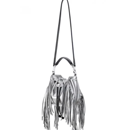 Aleksandra Badura - Lucky Bucket Bag Mini - Fringe Bucket Bag - Silver - Luxury High Quality Leather Bag - Avvenice^ Bags