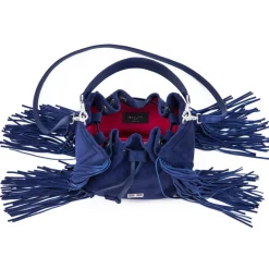 Aleksandra Badura - Lucky Bucket Bag Medium - Fringe Bucket Bag Medium - Blu China - Luxury High Quality Leather Bag - Avvenice