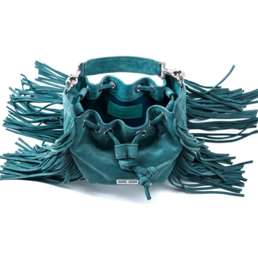 Aleksandra Badura - Lucky Bucket Bag Mini - Fringe Bucket Bag - Deep Teal - Luxury High Quality Leather Bag - Avvenice^ Bags