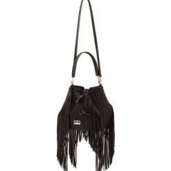 Aleksandra Badura - Lucky Bucket Bag Medium - Fringe Bucket Bag Medium - Chocolate - Luxury High Quality Leather Bag - Avvenice^ Bags