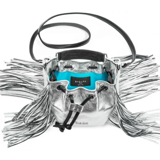 Aleksandra Badura - Lucky Bucket Bag Mini - Fringe Bucket Bag - Silver - Luxury High Quality Leather Bag - Avvenice^ Bags