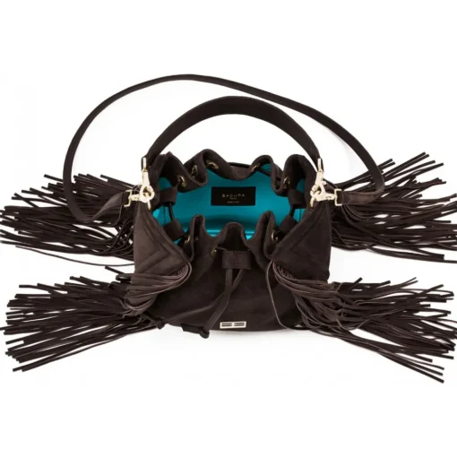 Aleksandra Badura - Lucky Bucket Bag Medium - Fringe Bucket Bag Medium - Chocolate - Luxury High Quality Leather Bag - Avvenice^ Bags