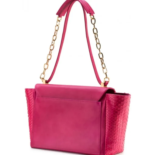 Aleksandra Badura - Luisa Bag - Calfskin & Python Shoulder Bag - Fuxia - Luxury High Quality Leather Bag - Avvenice^ Bags