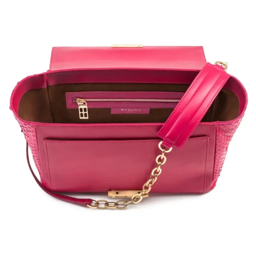 Aleksandra Badura - Luisa Bag - Calfskin & Python Shoulder Bag - Fuxia - Luxury High Quality Leather Bag - Avvenice^ Bags