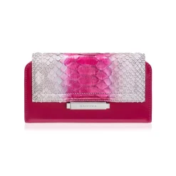Aleksandra Badura - Small Leather Goods - Continental Wallet in Python & Calfskin - White & Fuchsia - Luxury High Quality - Avvenice^ Wallets