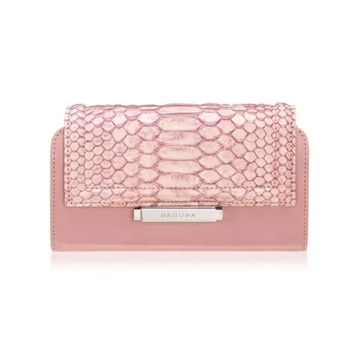Aleksandra Badura - Small Leather Goods - Continental Wallet in Python & Calfskin - Rose Quartz - Luxury High Quality - Avvenice