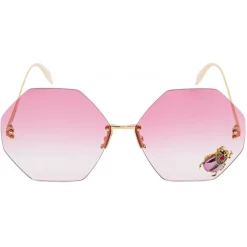 Alexander McQueen Eyewear Alexander McQueen - Beetle Jeweled Hexagonal Sunglasses - Gold Red - - Avvenice