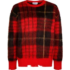 Alexander McQueen - Check Red Mohair Jumper Knitwear - Red Black Yellow - Exclusive Luxury Collection - Avvenice