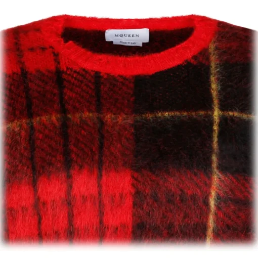 Alexander McQueen - Check Red Mohair Jumper Knitwear - Red Black Yellow - Exclusive Luxury Collection - Avvenice