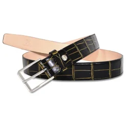 Ammoment - Belt - Nile Crocodile in Crack Black and Gold - Leather High Quality Luxury Belt - Avvenice^ Belts