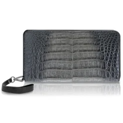 Ammoment - Caiman in Degrade Coal New Age - Leather Large Long Zipper Wallet - Avvenice^ Wallets