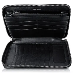 Ammoment - Caiman in Degrade Coal New Age - Leather Large Long Zipper Wallet - Avvenice^ Wallets