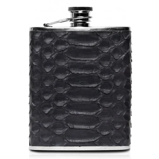 Ammoment - Hip Flask - Python in Black - Luxury Stainless Steel Hip Flask in Leather - Avvenice^ Accessories | Other Accessories