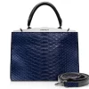 Ammoment - Jena Handbag Large in Python - Navy - Luxury High Quality Leather Bag - Avvenice