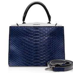 Ammoment - Jena Handbag Large in Python - Navy - Luxury High Quality Leather Bag - Avvenice