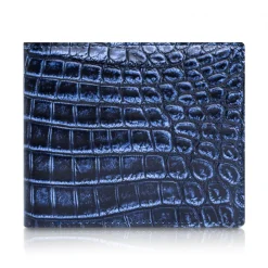 Ammoment - Nile Crocodile in Antique Navy - Leather Bifold Wallet with Center Flap - Avvenice^ Wallets