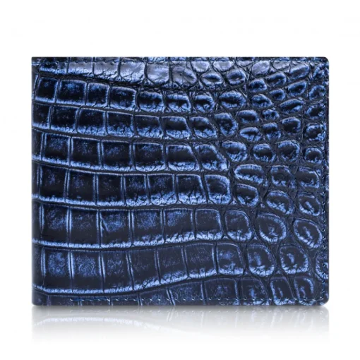 Ammoment - Nile Crocodile in Antique Navy - Leather Bifold Wallet with Center Flap - Avvenice^ Wallets