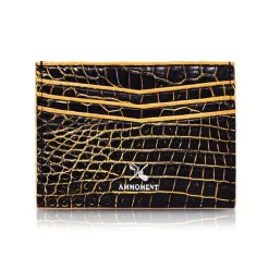 Ammoment - Nile Crocodile in Crack Black and Gold - Leather Credit Card Holder - Avvenice^ Wallets