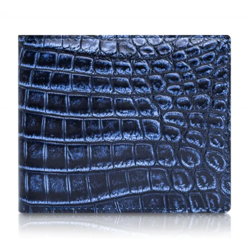 Ammoment - Nile Crocodile in Antique Navy - Leather Bifold Wallet - Avvenice^ Wallets