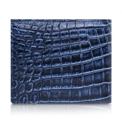 Ammoment - Nile Crocodile in Antique Navy - Leather Bifold Wallet with Center Flap - Avvenice^ Wallets