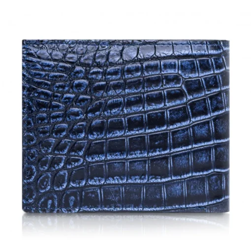 Ammoment - Nile Crocodile in Antique Navy - Leather Bifold Wallet with Center Flap - Avvenice^ Wallets