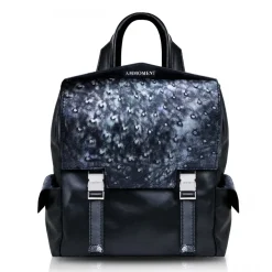 Ammoment - Ostrich in Tahitian Pearl Black - Leather Zane Small Backpack - Avvenice^ Backpacks