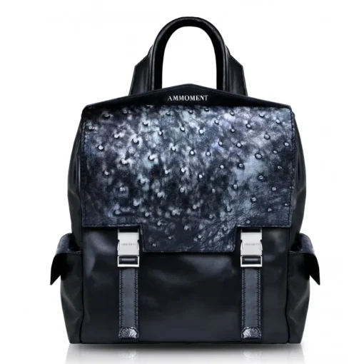 Ammoment - Ostrich in Tahitian Pearl Black - Leather Zane Small Backpack - Avvenice^ Backpacks